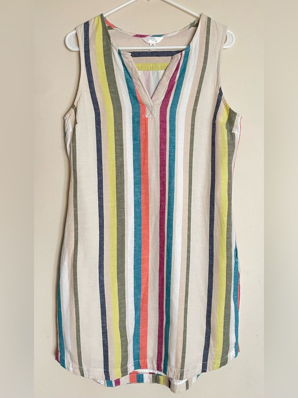 Time and Tru Sleeveless Stripe Cotton Linen Blend Dress
